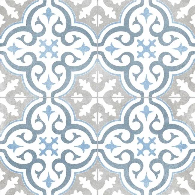 Canterbury Blue Patterned Matt Ceramic Tile 45x45cm