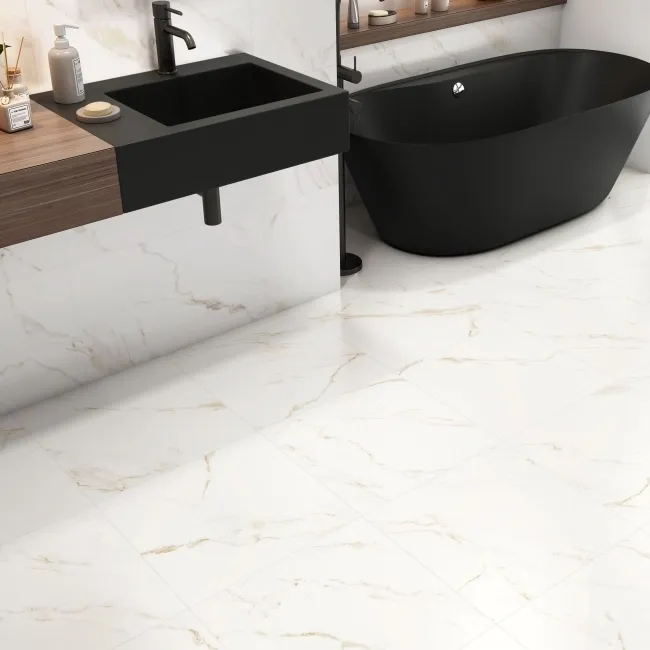 Carrara Gold Marble Effect Matt Ceramic Tile 45x45cm