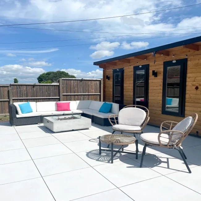 Bellevue White Stone Effect Matt Porcelain Outdoor Paving Tile 59.2x59.2cm