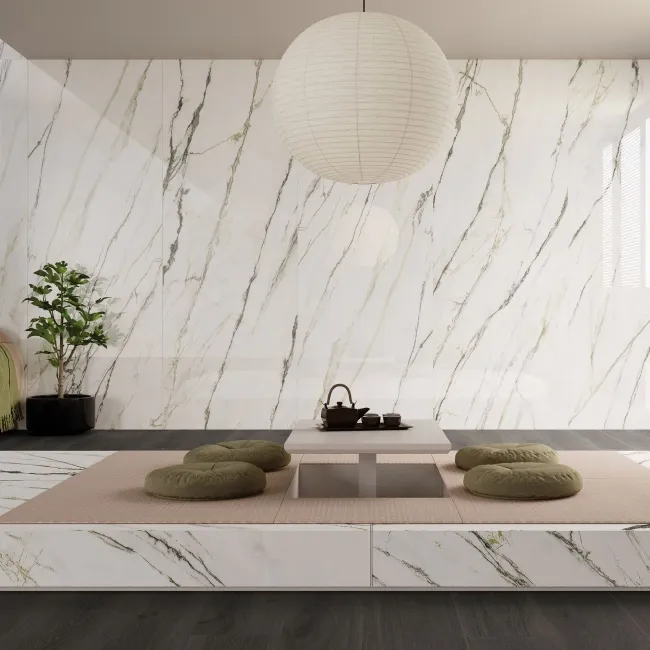 Macha Green Marble Effect Large Polished Porcelain Slab 275x100cm