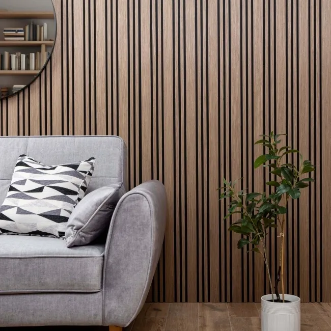 Trepanel Design® Smoked Oak Multi-Width Acoustic Wood Wall Panels