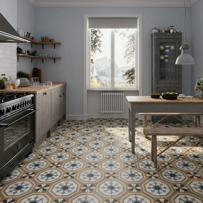 Osborne Blue Victorian Patterned Matt Ceramic Floor Tile 45x45cm