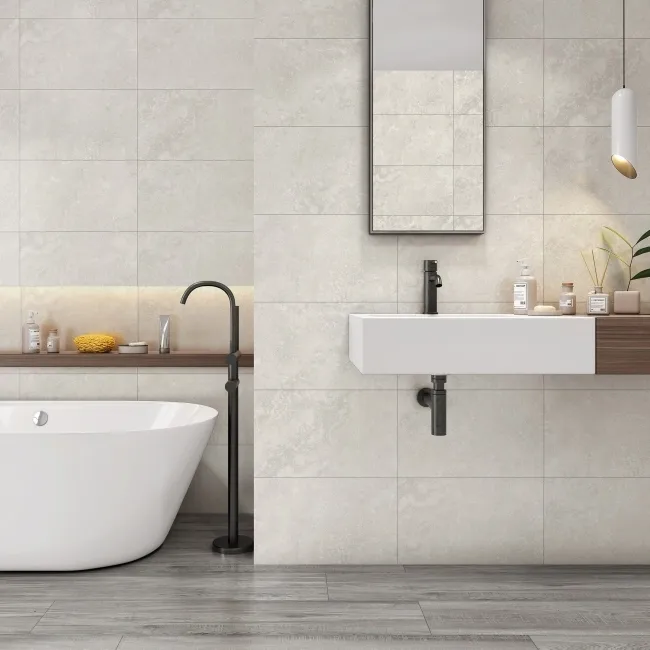 Rapolano Grey Travertine Effect Matt Ceramic Wall Tile 55x33cm