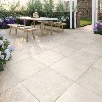 Trail White Mixed Stone Effect Italian Porcelain Outdoor Paving Tile 60x60cm