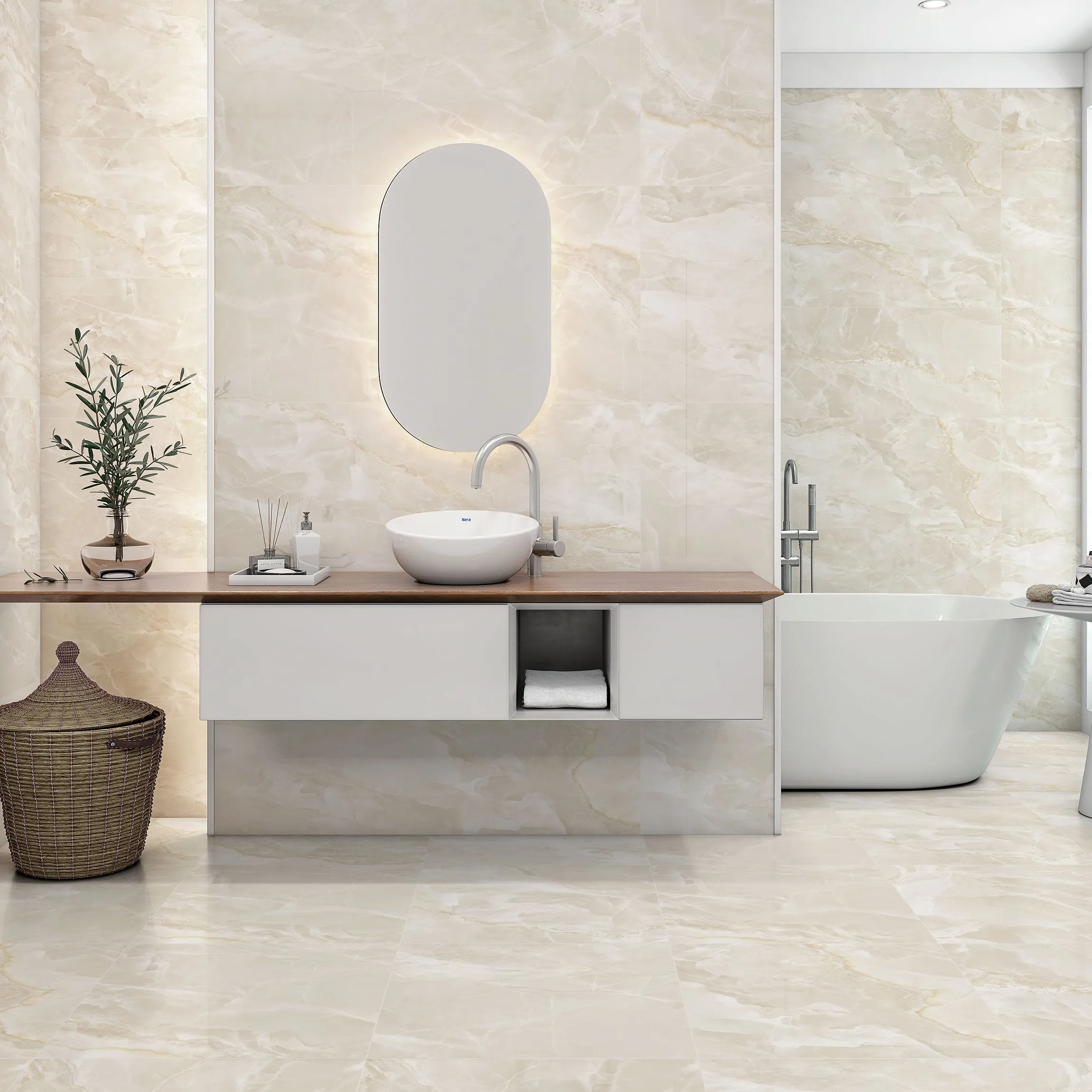 Fame Cream Onyx Marble Effect Large Satin Porcelain Tile 120x60cm