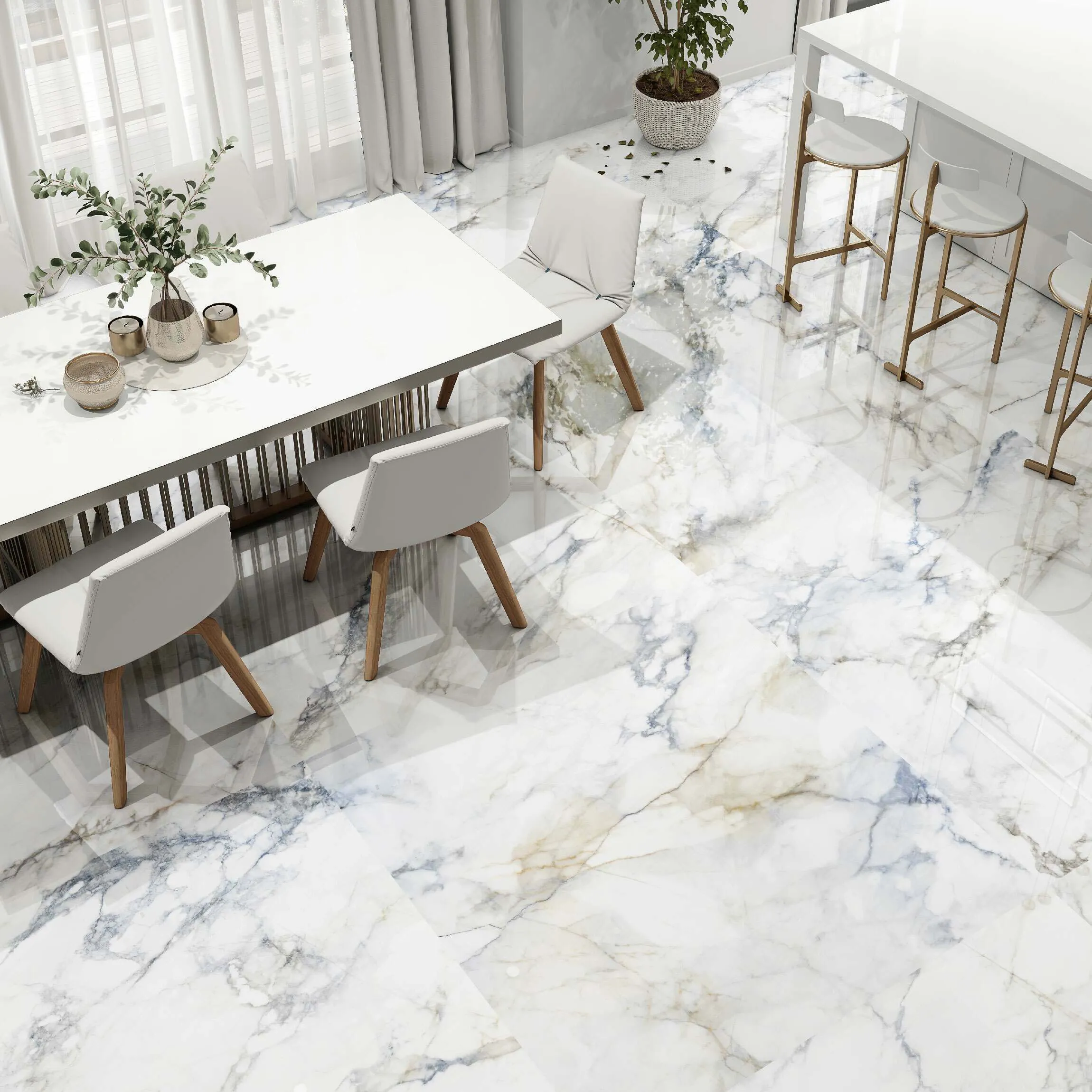 Mare Blue Marble Effect Large Polished Porcelain Tile 120x120cm