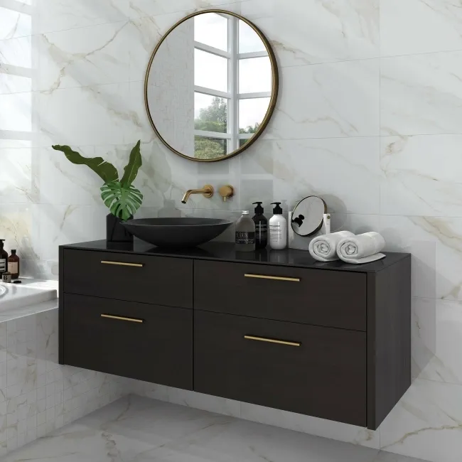 Carrara Gold Gloss Marble Effect Vitrified Ceramic Tile 60x30cm